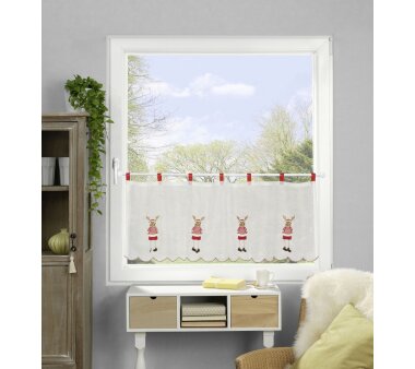 Cafehaus-Gardine WEIHNACHTSELCHE mit Schlaufen, transparent, Farbe rot, HxB 45x120 cm