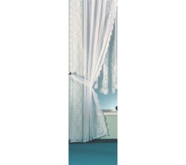 Jacquard-Seitenschal Jelena inkl. Raffhalter, mit Kräuselband, halbtransparent, Farbe weiß, HxB 245x128 cm