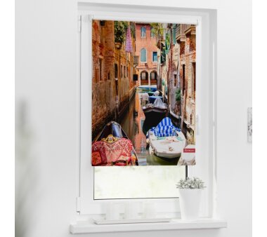 Lichtblick Rollo Klemmfix, ohne Bohren, blickdicht, Motiv Venedig Gondola, Farbe rot