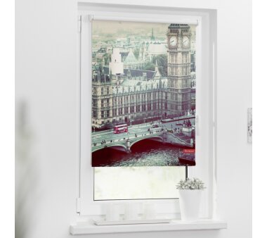 Lichtblick Rollo Klemmfix, ohne Bohren, blickdicht, Motiv London Westminster, Farbe grau