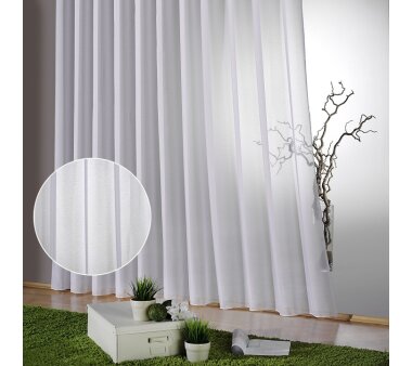 Fertig-Store Gina, Sable mit Kräuselband, transparent, Farbe weiß HxB 145x450 cm