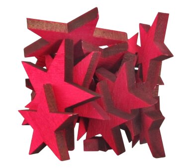 Holz Dekostreu Sterne 28-tlg, Farbe rot, 3er Set, 2,4 - 7 cm