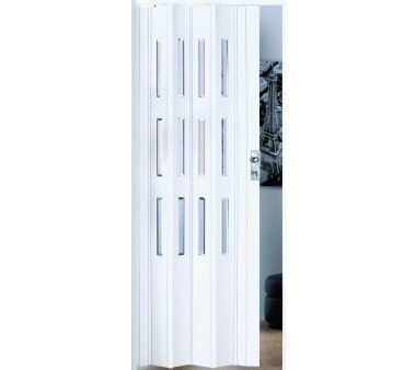 Kunststoff Falttür Luca, 3 Fensterreihen Facette, Schloss, B 88,5 x H 202 cm, weiß