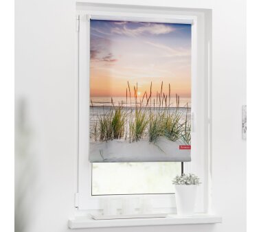 Lichtblick Rollo Klemmfix, Motiv Nordseestrand, Digitaldruck, blickdicht, Farbe rot/weiß BxH 80x150 cm