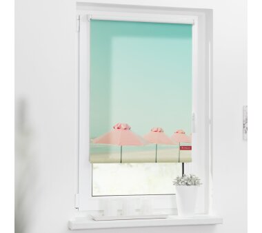 Lichtblick Rollo Klemmfix, Motiv Sonnenschirm, Digitaldruck, blickdicht, Farbe türkis-rosa BxH 45x150 cm
