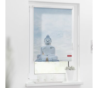Lichtblick Rollo Klemmfix, Motiv Buddah, Digitaldruck, blickdicht, Farbe hellblau BxH 45x150 cm