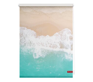 Lichtblick Rollo Klemmfix, Motiv The Beach, Digitaldruck, blickdicht, Farbe türkis-beige