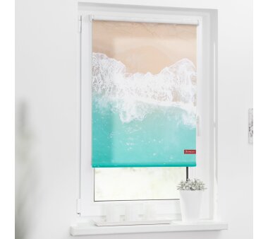 Lichtblick Rollo Klemmfix, Motiv The Beach, Digitaldruck, blickdicht, Farbe türkis-beige BxH 120x150 cm