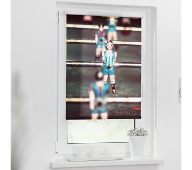 Lichtblick Rollo Klemmfix, Motiv Kicker, Digitaldruck, Verdunklung, Farbe grau-blau BxH 45x150 cm