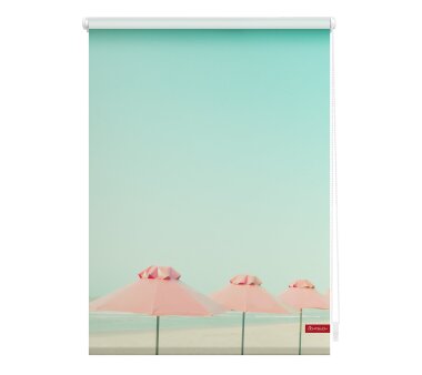 Lichtblick Rollo Klemmfix, Motiv Sonnenschirm, Digitaldruck, Verdunklung, Farbe türkis-rosa