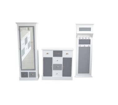 Garderobenschrank 2330, mit 1 Spiegeltür und 2 Schubladen, weiß / grau