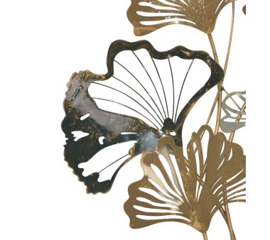Wanddekoration Gingoblätter, schwarz/goldfarben, 56 x 7 x 72 cm
