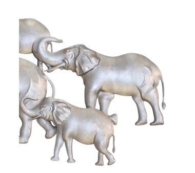 Wanddekoration Elefantenherde, silberfarben lackiert, 92 x 3 x 32 cm