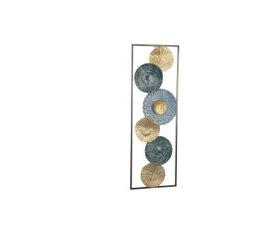 Wanddekoration, Kreise im Rahmen, gold-türkisfarben lackiert, 31 x 3 x 90 cm