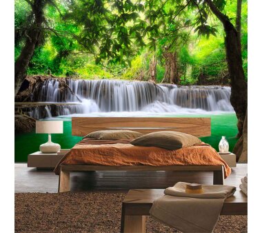 Vlies Fototapete no. 67 | Deep Forest Waterfalls Natur Tapete Wasserfall Bäume Wald Thailand See Wasser Meer grün