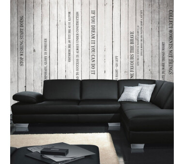 Vlies Fototapete no. 125 | Words on Wooden Wall II Schriftkunst Tapete Holzoptik Holzwand Paneel mit Text weiß Brett grau