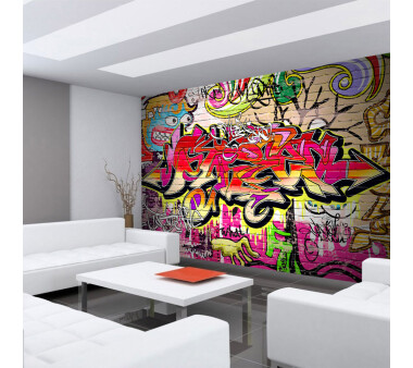 Vlies Fototapete no. 220 | Graffiti Tapete Kinderzimmer Graffiti Streetart Graffitti Sprayer 3D bunt braun