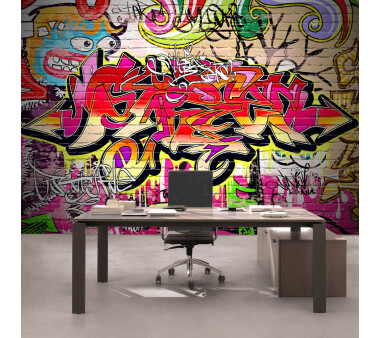 Vlies Fototapete no. 220 | Graffiti Tapete Kinderzimmer Graffiti Streetart Graffitti Sprayer 3D bunt braun