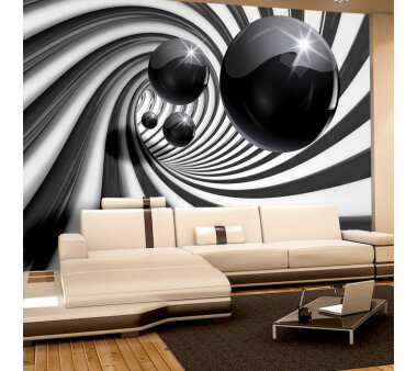 Vlies Fototapete no. 896 | 3D Tapete Abstrakt Tunnel Kugeln Murmel Spirale Streifen 3D grau