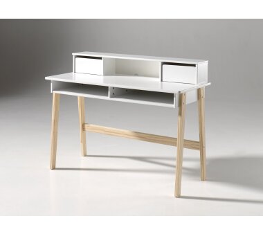 Vipack Schreibtisch KIDDY mit 2 Schubladen und 3 Fächer, Farbe weiß / natur