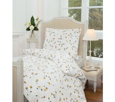 Janine Soft-Seersucker Bettwäsche TANGO 2174, Blüten-Design, gelb, verschiedene Größen