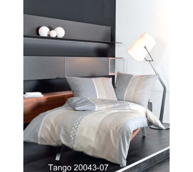 Janine Soft-Seersucker Bettwäsche TANGO 20043, Streifen-Design, sand-silber, verschiedene Größen