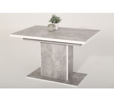 Esszimmertisch Alice T, Säulentisch, ausziehbar 120-160 cm, beton / weiß