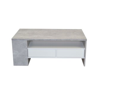 Couchtisch 3070, mit Schubladen und Ablageboden, beton / grau / weiß