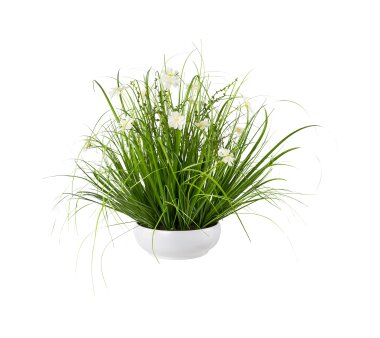 Kunstpflanze Gras mit Cosmea, weiß, inklusive...