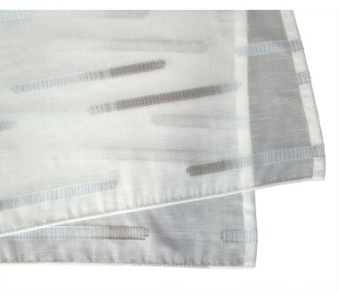 VHG Fertig-Webstore BETTINA mit Scherli-Motiven, Kräuselband-Aufhängung, halbtransparent,  Farbe grau / blau HxB 120x300 cm