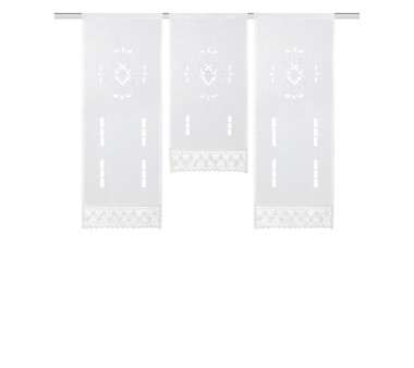Voile Scheibengardine ALEGRA mit Stickerei und Häkelborte, 3-teilig, Farbe weiß