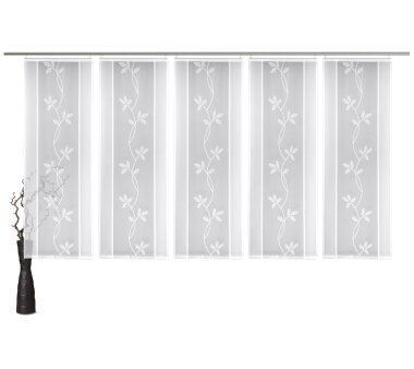 5er Set VHG Schiebevorhänge HANKA,  mit Ranken-Motiv und geradem Abschluss, transparent,  Farbe weiß