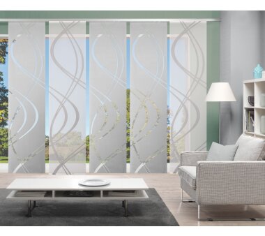 5er-Set Flächenvorhang, blickdicht / transparent, JOANNA, grau, Höhe 245 cm, 5x Dessin
