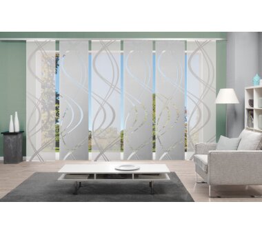 6er-Set Flächenvorhang, blickdicht / transparent, JOANNA, grau, Höhe 245 cm, 6x Dessin