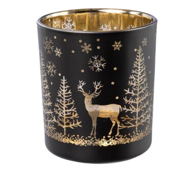 Glas-Teelichthalter Christmas Time, 6er Set, Farbe schwarz, 7x8 cm