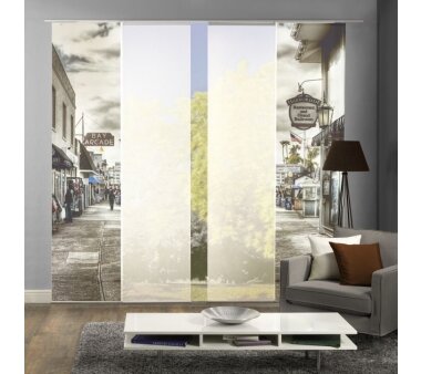 4er-Set Schiebevorhang, BALLROOM, Höhe 245 cm, 2x Deko bedruckt / 2x uni weiss transparent