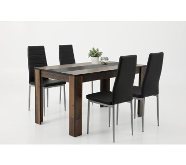 Tischgruppe HELENE IV G, 5-teilig, oldwood / schwarz, bestehend aus 1 Tisch und 4 Stühlen