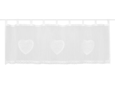 Batist-Cafehaus-Gardine BENITA, mit Schlaufen, Herz-Stickerei, transparent, Farbe weiß