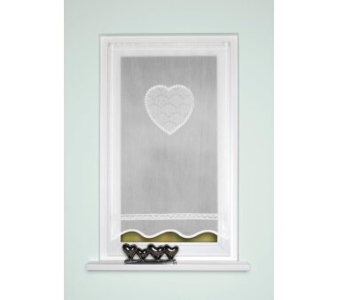 Batist-Fenster-/Türbehang CARLOTTA, mit Tunneldurchzug, Herz-Stickerei, halbtransparent, Farbe weiß