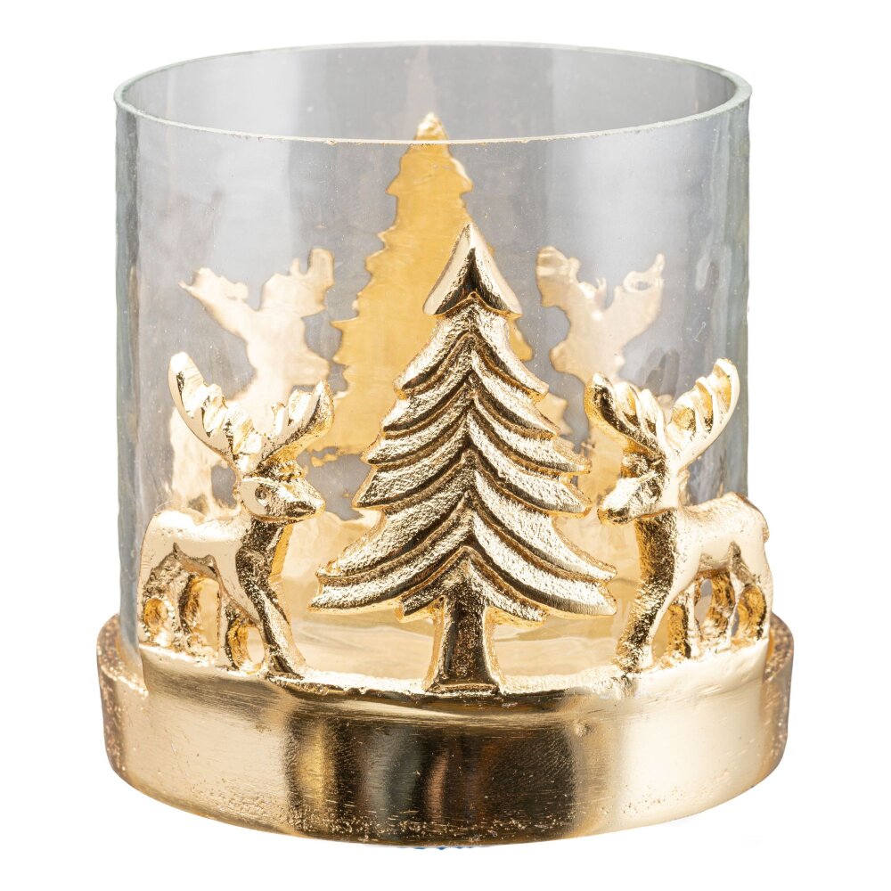 10x10x10 cm Glas-Windlicht Alu-Weihnachtslandschaft, 2er gold, kaufen Set, Farbe online mit