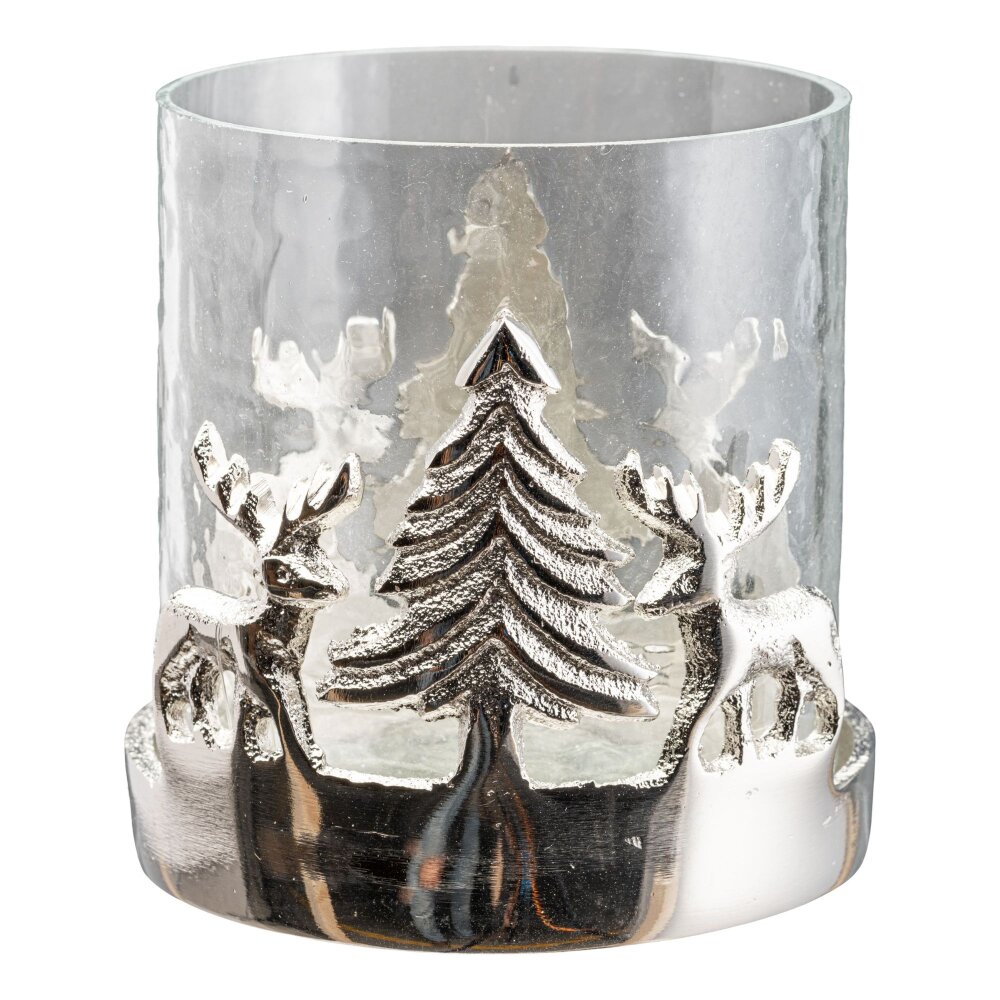 Farbe online 10x10x10 cm Glas-Windlicht kaufen Alu-Weihnachtslandschaft, silber, 2er mit Set,