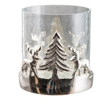 Glas-Windlicht mit Alu-Weihnachtslandschaft, 2er Set, Farbe silber, 10x10x10 cm