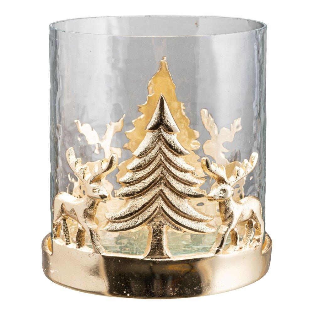 online gold, cm mit Glas-Windlicht Farbe kaufen Alu-Weihnachtslandschaft, 13x13x15
