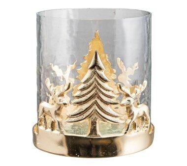 Glas-Windlicht mit Alu-Weihnachtslandschaft, Farbe gold,...
