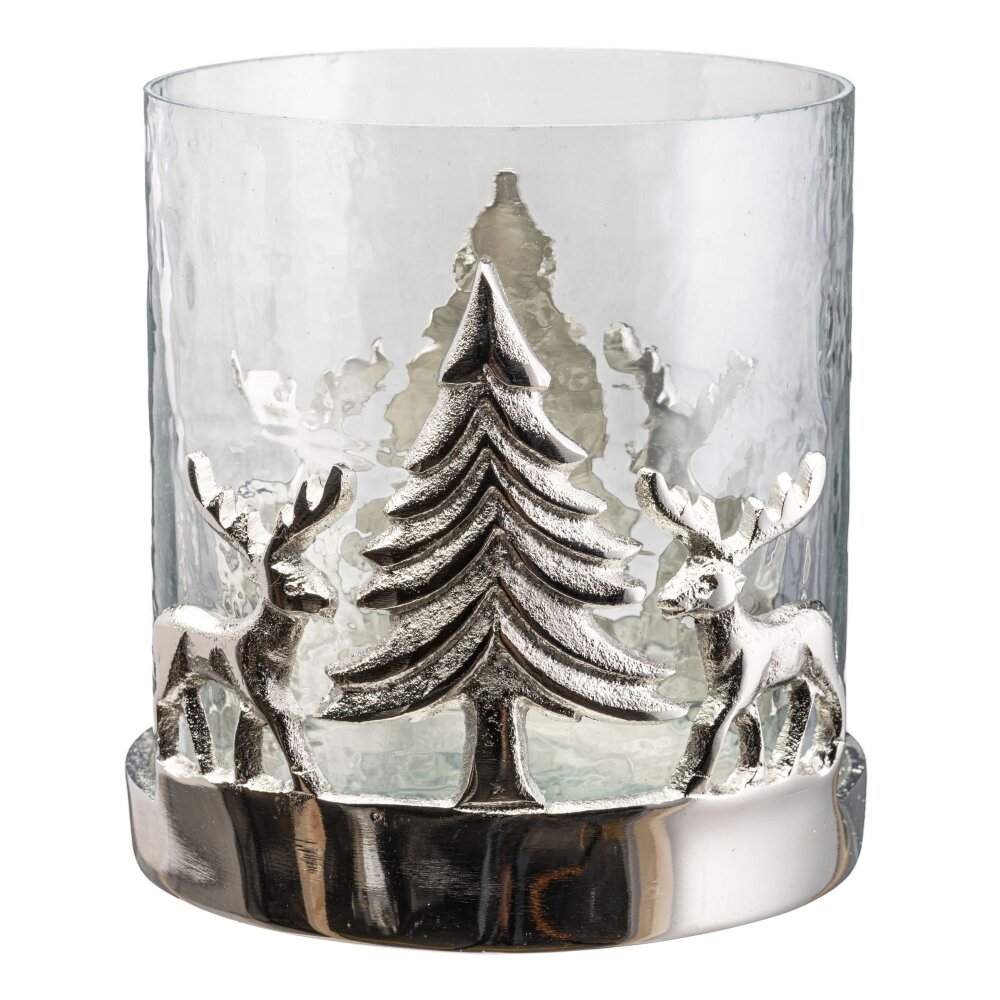 Glas-Windlicht mit Alu-Weihnachtslandschaft, Farbe silber, 13x13x15 cm  online kaufen