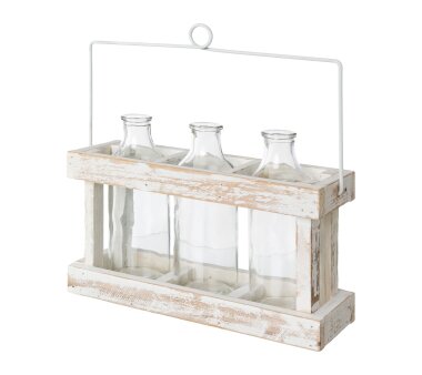 Holzbox mit 3 Glasflaschen und Henkel, Farbe weiß,...