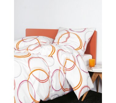 Janine Soft-Seersucker Bettwäsche Tango 20135, Kreise-Design, orange-koralle, verschiedene Größen