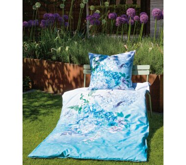 Janine Mako-Satin Bettwäsche Modernart S 42107, Blüten-Design, azurblau, verschiedene Größen