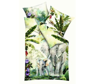 Kaeppel Mako-Satin-Bettwäsche Digitaldruck ELEPHANTS grün, 2 tlg., verschiedene Größen