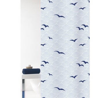 GRUND Textil Duschvorhang SEACOAST, weiß/blau,...